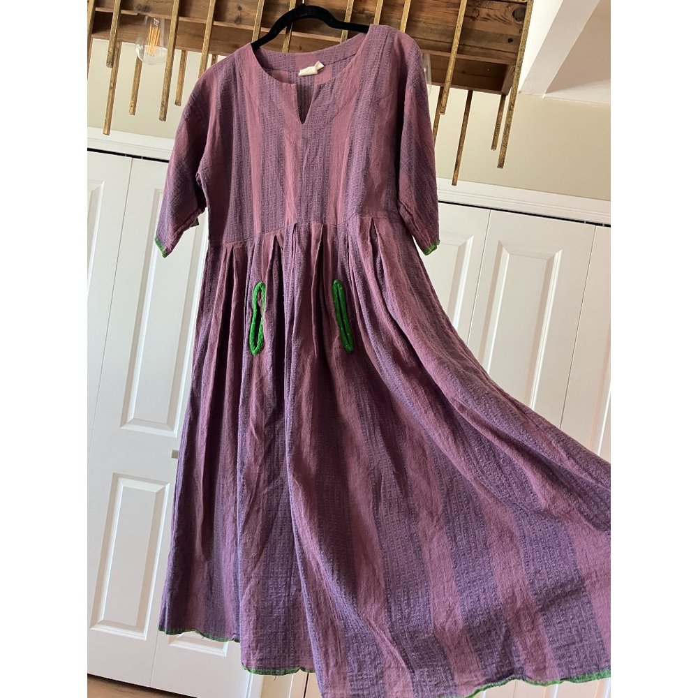 WORLD OF CROW purple, linen feel cotton dress, with pockets!